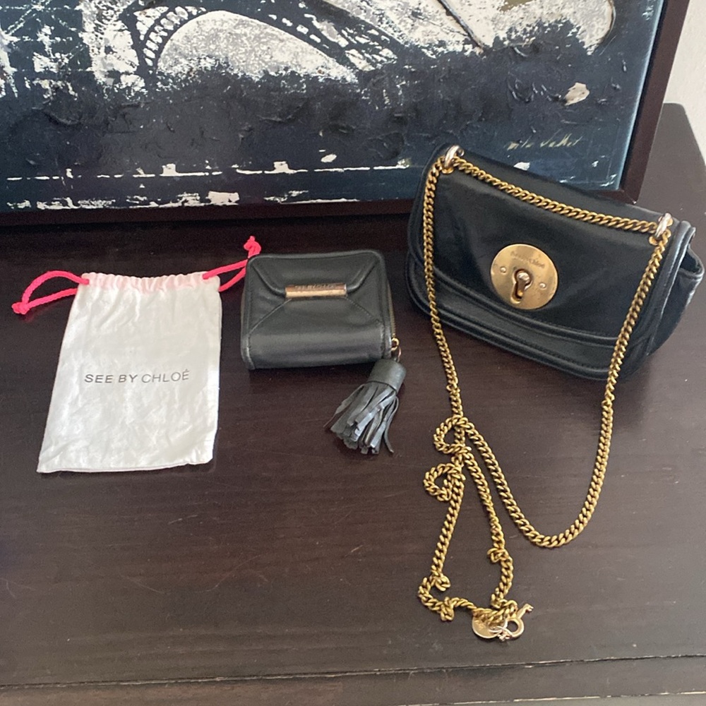 Authentic See By Chloe Lois Black Leather Bag & See By Chloe Gray Wallet